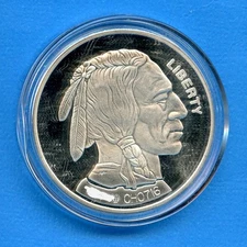 2001 Buffalo Indian Head Silver Plated Fantasy Coin 1 1/2" #2 Medal in Capsule