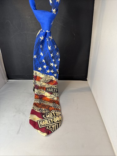 Harley Davidson Silk Tie Ralph Marlin Bald Eagle USA Stars Stripes 1993 Vintage - Picture 9 of 10