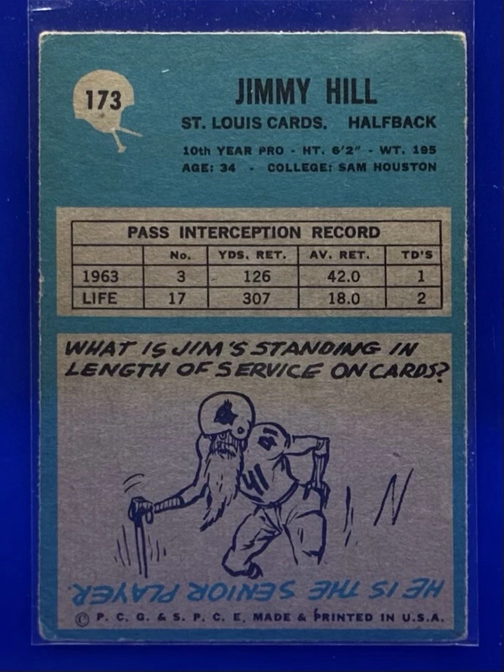 Jimmy Hill 1964 Philadelphia #173 St Louis Cardinals Pro Bowl - Image 2 of 2