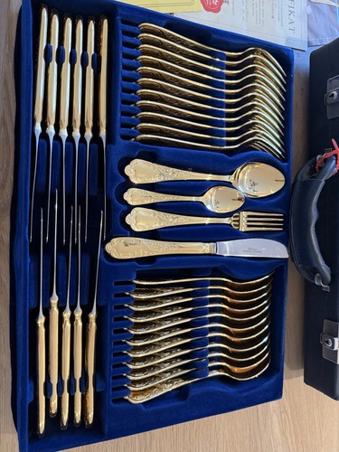 Goldbesteck Nivella Solingen 70tlg. 23-24 Karat hartvergoldet Besteck Set - Bild 2 von 9