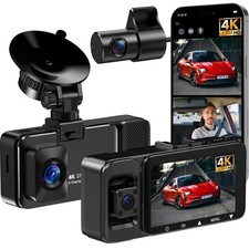 3 Channel 4k Dash Cam Front and Rear and Inside, Car Mount Dash Camera with W...