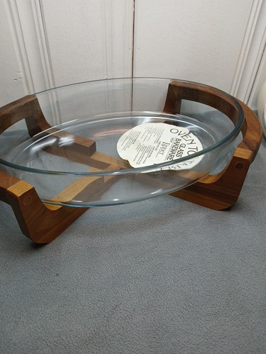 Marinex Oval 5QT Glass Serving Dish 13.5in × 9in Vtg McM Dolphin Teakwood Stand - Picture 9 of 10