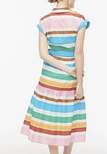 J. CREW Midi Hemdblusenkleid Größe 2 gestreift Knopfleiste Regenbogen Bindegürtel adrett - Bild 10 von 24