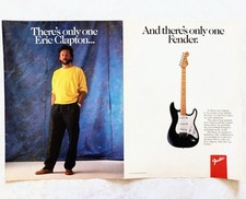 ERIC CLAPTON~FENDER STRATOCASTER GUITAR~2-PAGE 1986 PROMO PRINT AD POSTER PINUP