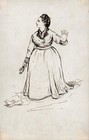 Antique Pen & Ink Drawing - Portrait Of A Lady - 19th Century