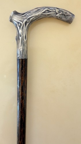 Antique Art Nouveau Silver Walking Cane with Lizard Handle & Exotic Wood C. 1900 - Picture 3 of 9