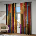 Abstract Art Colored Striped Printed Curtain,Pastoral Style Wood Grain Chic P...