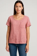 C&C California Pink Linen Short Sleeve Top Women’s S | Boho Lagenlook Boxy