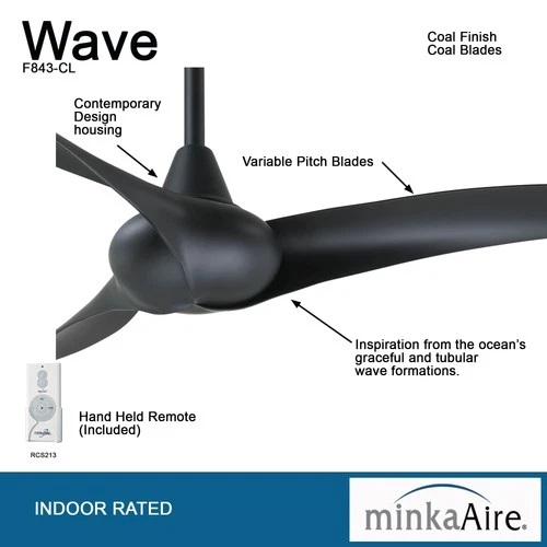 Minka Aire Wave 52" Ceiling Fan - Coal 3-Blade Remote Control - Picture 5 of 5