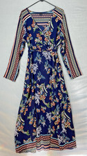 Shein Womens Maxi Dress Size XL Navy Floral Long Sleeve V Neck Cloth Belt
