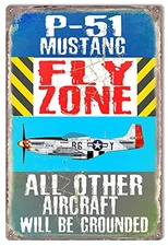 ArtFuzz P-51 Mustang Military Plane Fly Zone Metal Sign by Phil Hamilton