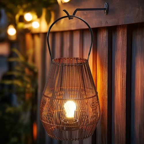 Outdoor Lantern Hanging Lights,Natural Rattan Lantern with Handle,Soft Shell - Bild 1 von 7