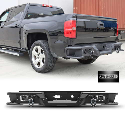 Black Steel Rear Bumper for 2007-2018 Chevy Silverado 1500 with Integrated Steps