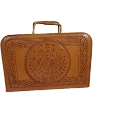 Vintage 1960's Mexican Leather Briefcase Handmade Artmex Home Decor History Art