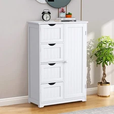NNECW Wooden Floor Cabinet with 4 Drawers for Bathroom Hallway-White