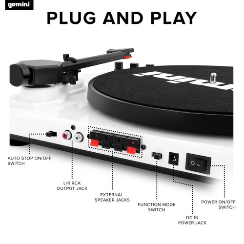 Gemini Sound TT-900-3-Gang Plattenspieler mit Bluetooth, 2-Wege Stereo Lautsprecher,... - Bild 6 von 6