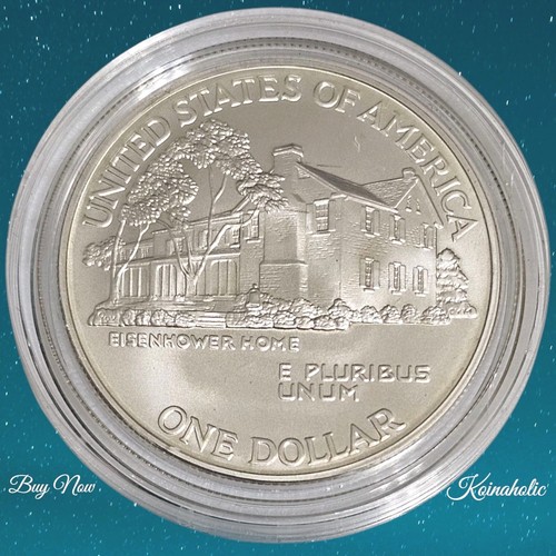 1990 W Eisenhower Centennial Commemorative Silver Dollar Coin With Capsule Only - Picture 2 of 7