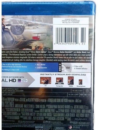 3 Days to Kill SEALED (Blu-ray Plus DVD, 2014, 2-Disc Set) - Picture 4 of 4