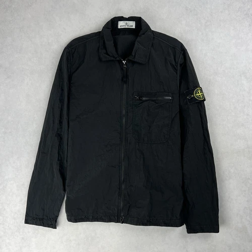 Stone Island sovracamicia full zip nylon metallo nero giacca cappotto medio 4204