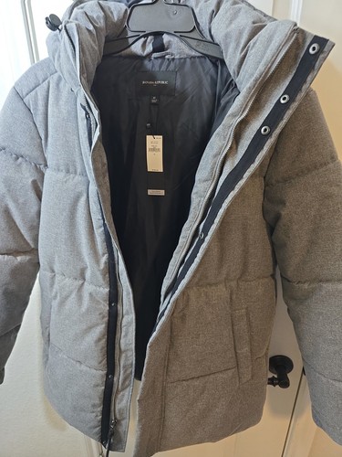 Banana Republic Factory Puffer Hooded Jacket Removable Hood Grey Herringbone NEW - Bild 15 von 19