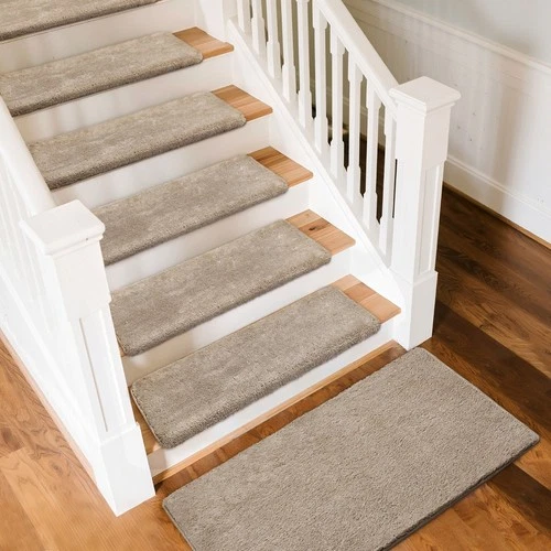 Bullnose Soft Plush Pile Carpet Stair Treads Cover Landing Mat Rug Set Tape Free