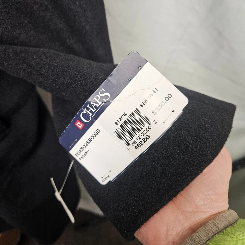 Chaps Mens Black Wool Blend Overcoat 46 Regular PGANO2SR0000 New With Tags - Image 4 of 4