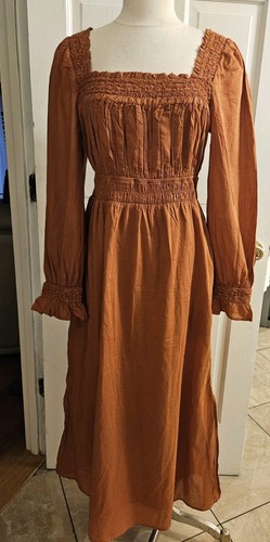 GAP PUFF LONG SLEEVE SMOCKED MAXI DRESS SIZE MEDIUM RUST COLOR - Picture 2 of 20