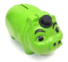 Vintage Westland Plastics Hat Tipping Piggy Bank Green Pig Top Hat Stopper MCM
