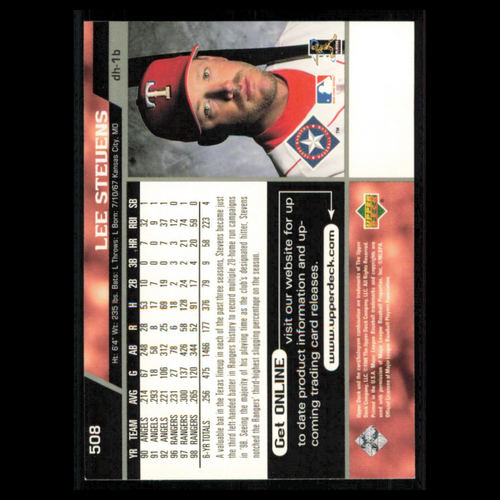 Lee Stevens #508 1999 Upper Deck Texas Rangers Baseball Card MLB NM - Picture 2 of 3