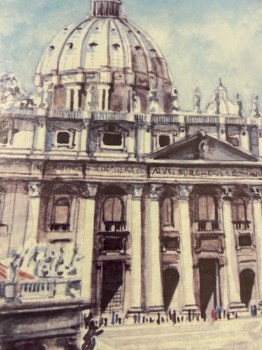 Rome Italy Signed vintage watercolor painting of Roma Piazza San Pietro - Picture 8 of 19