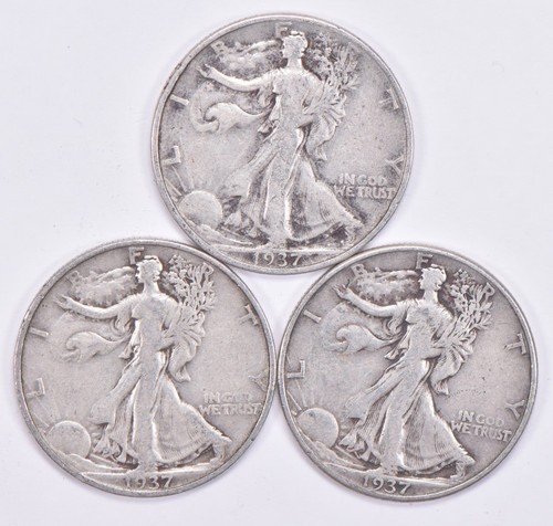 1937 P D S Walking Liberty Half Dollar Circ Collection Set Lot *2606