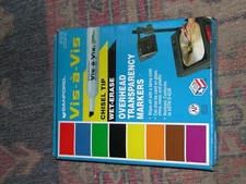 Vintage Sanford Vis-a-Vis Overhead Transparency Markers 8 Color Set Chisel Tip