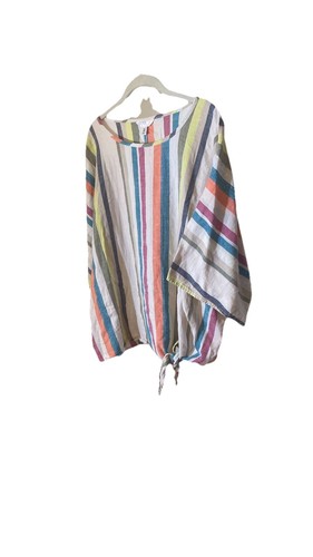 Time And Tru Striped Pullover Cotton Blend Multicolored XXL Blouse With Side Tie - Picture 3 of 10