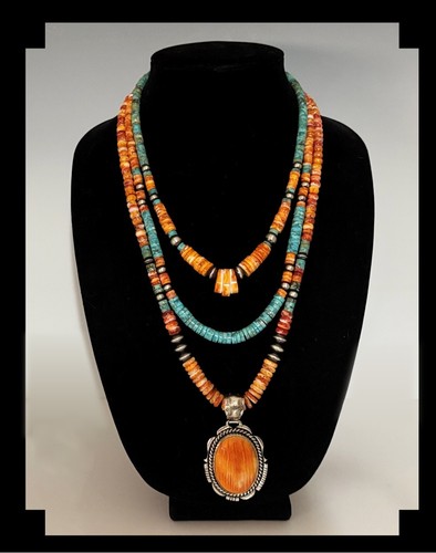 White Fox Creation: Extra Long Turquoise and Spiny Oyster Necklace Set - Picture 2 of 11
