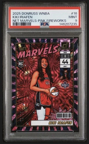 2025 Panini Donruss WNBA Kiki Iriafen Net Marvels #16 Pink Fireworks /25 PSA 9