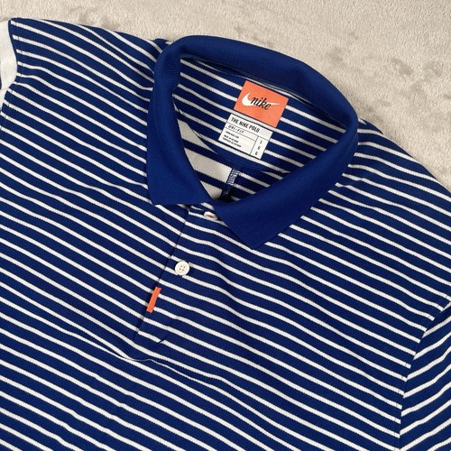 The NIKE Polo Dri-FIT Shirt Men L Blue Colorblock Striped Short Sleeve Golf - Picture 1 of 9