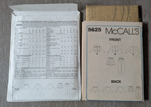 McCall's 5625 Niñas Chaqueta Falda Pantalones 7 8 10 SIN CORTAR De Colección 1991 - Imagen 2 de 2