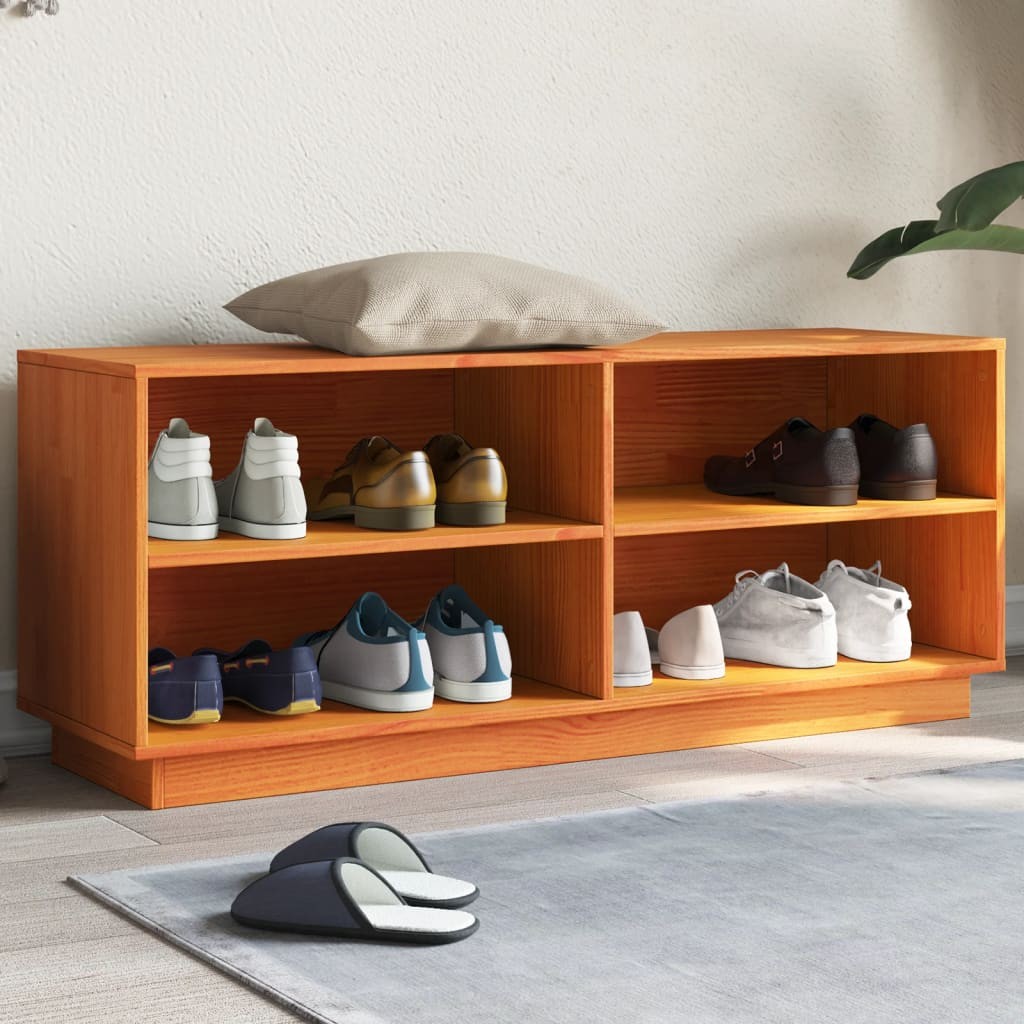 Scarpiera Familiare Legno Massiccio Marrone - Panca Porta Scarpe 110cm