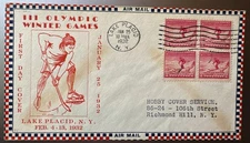 1932 2c Winter Olympics Block of 4. Hobby Cover Service Scott #716