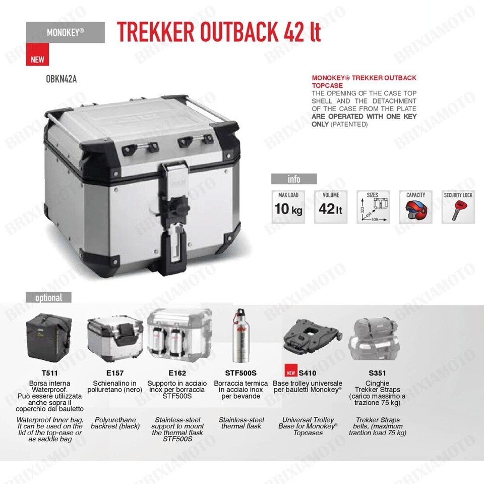 Bauletto Top Case Motorcycle Aluminum GIVI OBKN42A Trekker Outback