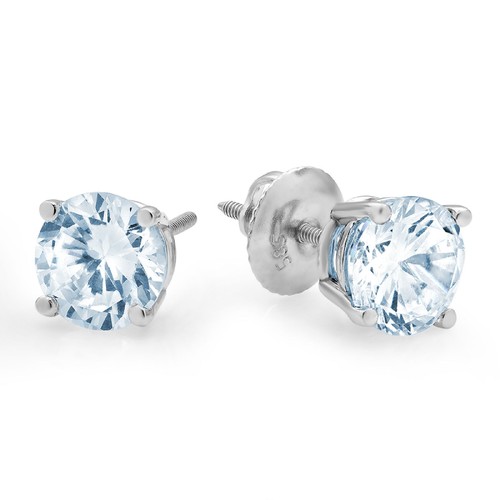 3.0 ct Round Cut Solitaire Classic Stud gem anniversary Earrings 14k White Gold - Picture 7 of 11