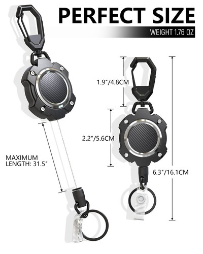 2 Pack Retractable Keychain, Heavy Duty Carabiner Key Chains, 10,000+ Rebound... - Picture 5 of 6