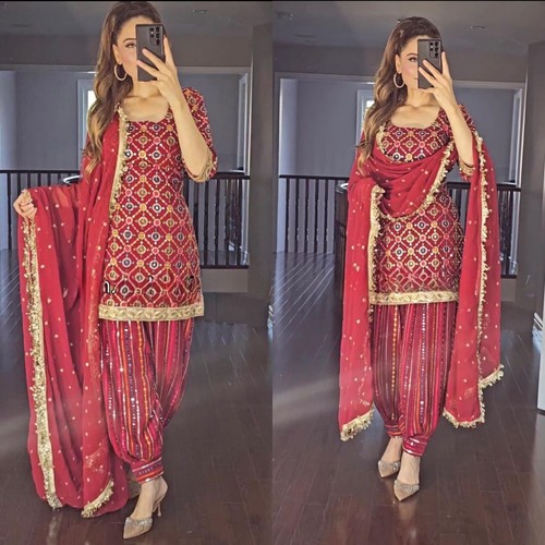Conjunto Kurta Patiala Dupatta Completamente Hecho Mujeres Festival Ropa Traje Salwar Kameez - Imagen 2 de 10