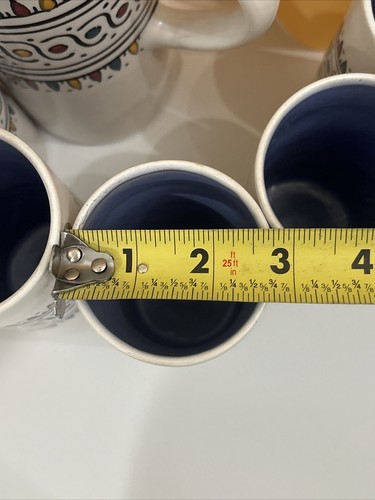 Tunisian Pottery Set: Pitcher Drink Cups Tumblers Handmade/Painted Tribal Color - Picture 20 of 24