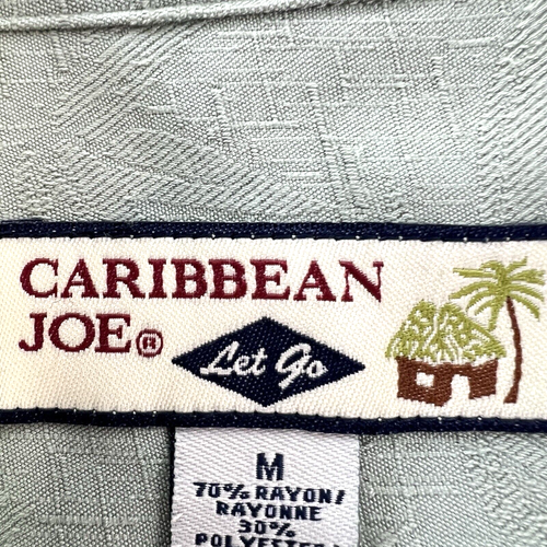CARIBBEAN JOE Shirt Mens M Button Up Green Embossed Palm Leaves Short Sleeves - Picture 3 of 10
