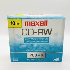 Maxell CD-RW Recordable Discs 700MB 80min 4x 10 Pack Slim Jewel Cases