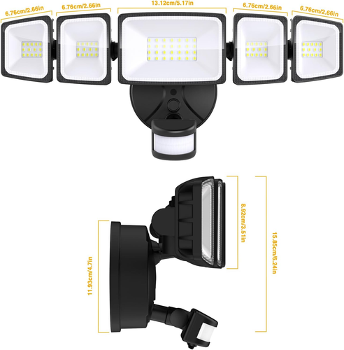 5 Heads 55W LED Security Lights Motion Sensor Outdoor, 360° Wide Angle Wide Illu - Picture 7 of 7