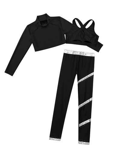 Kids Girls Tracksuit Shiny Suit Vest Outfit Workout Training Jazz Activewear - Picture 47 of 72
