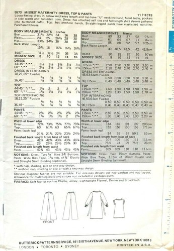 De colección 1970 Butterick Misses' Vestido de Maternidad, Top, Pantalones Patrón 5573 Talla 8 Unc - Imagen 2 de 2