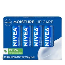 NIVEA Moisture Lip Care Lip Balm Stick with Shea Butter 0.17 Oz. Pack of 4